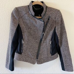 WHBM Faux Leather Trim Tweed Moto Jacket